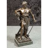 Bronzefigur, Darst. eines Metallhandwerkers mit Hammer u. Zirkel, auf Plinthe sign.Germain, auf