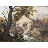 Unbekannter Maler (wohl 18./19. Jahrhundert), Wassermühle an Waldbach, im HintergrundBerggruppe,
