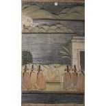 Seidenmalerei, Indien, wohl 19. Jahrhundert, polychrome Darst. einer Meer- undHügellandschaft bei