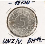 5 DM, Silberadler, 1973 D, -unz./vz., Vorderseite mit Aufschrift "BundesrepublikDeutschland, 5