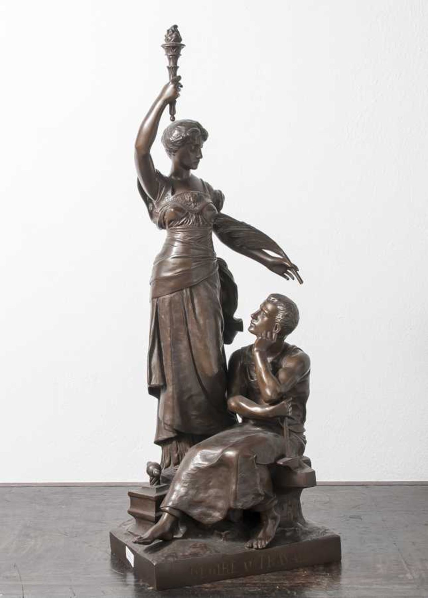 Levasseur, Henri Louis (1853-1934), Bronzefigur "Gloire au travail", Front bez., aufSockel sign.,