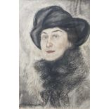 Wohl Landowski, Paul (1875-1961), Porträt einer Dame mit Hut u. Federschal, Zeichnung, li.u. sign.