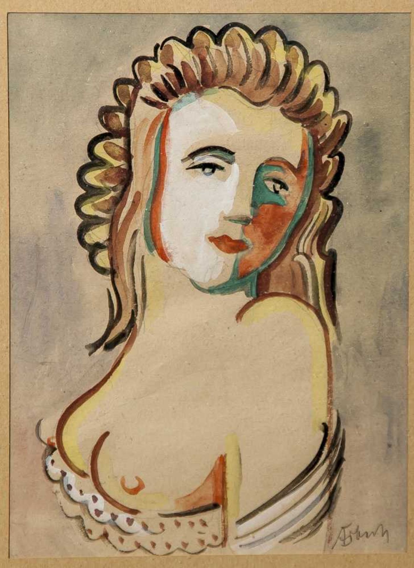 Erbach, Alois (1888-1972), Weiblicher Halbakt, Aquarell, partiell weiß gehöht, re. u.sign., ca. 24 x