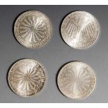 4x 10 DM Sondermünzen "Olympiade 1972 - Strahlenspirale", Spiele der XX. Olympiade 1972