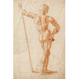 Rötelzeichnung, 17. Jahrhundert, "Ein Mann dem das Fell ab ist", anatomische Figur einesMannes in