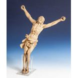 Jesusfigur, Viernageltypus, Holz, vollplastisch geschnitzt, ungefasst, 19./20.Jahrhundert, H. ca. 32