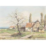 Glückert, Johannes (1868-um 1921), Bauernhof mit figürlicher Staffage, Hühnern u. Enten,Öl/Malpappe,