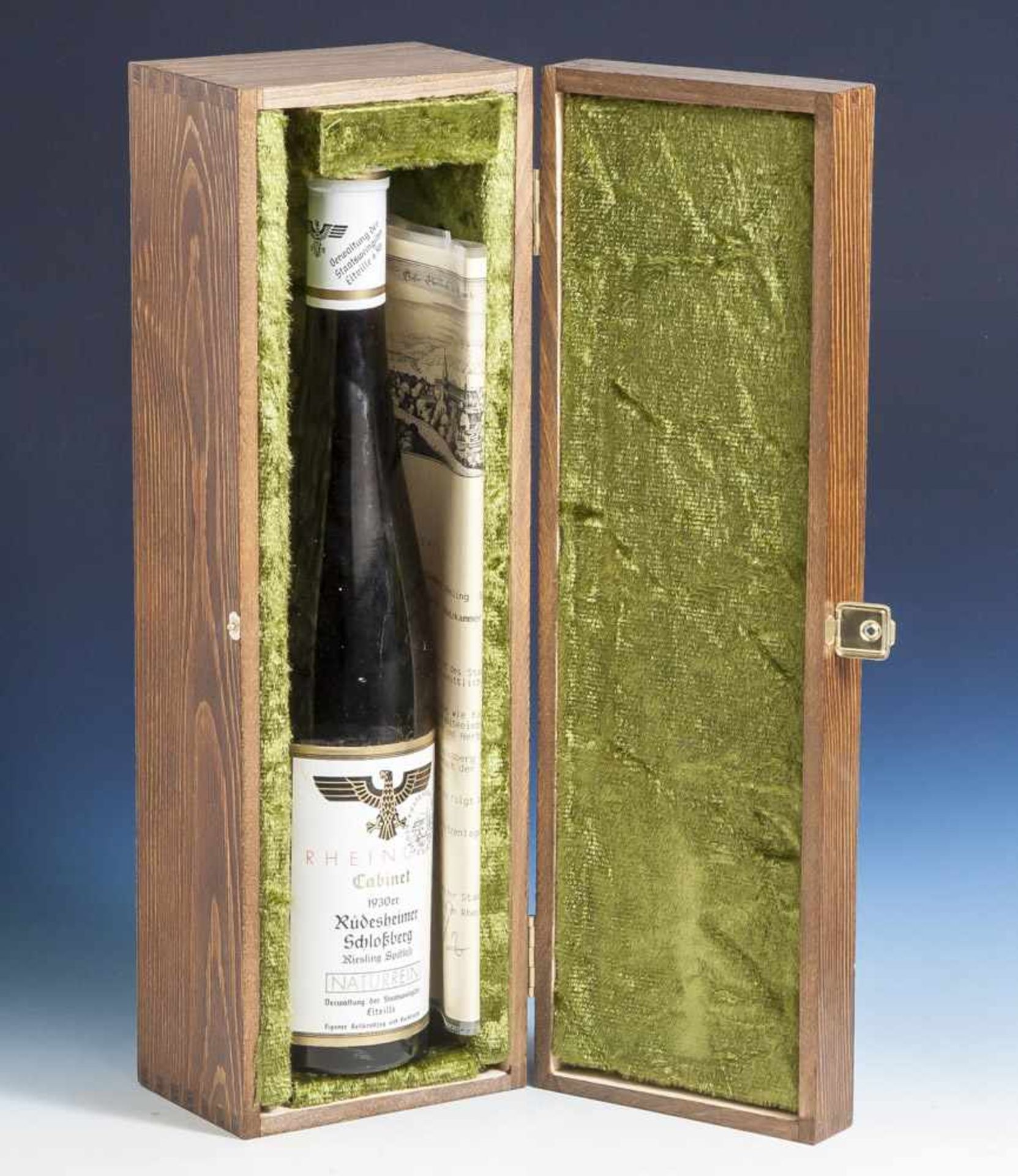 1 Flasche 1930er Rüdesheimer Schloßberg Riesling Spätlese Cabinet, aus der KlosterErbacher