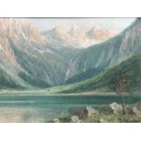 Glückert, Johannes (1868-um 1921), Alpenländische Seelandschaft, Öl/Malpappe, re. u. sign.Ca. 17 x