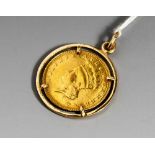 Goldmünze als Anhänger gearbeitet, Indian Princess Head, USA, 1 Dollar 1868. Ca. 2,4 gr.