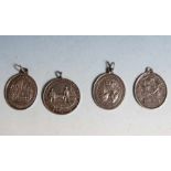 4 Medaillons aus Silber, um 1900, Erinnerungen an Lourdes, Heilige Kommunion, 2xKongregation (1x