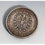 5 Reichsmark, 1874 A, rs. Porträt Kaiser Wilhelm sowie umlaufend bez. "Wilhelm DeutscherKaiser König