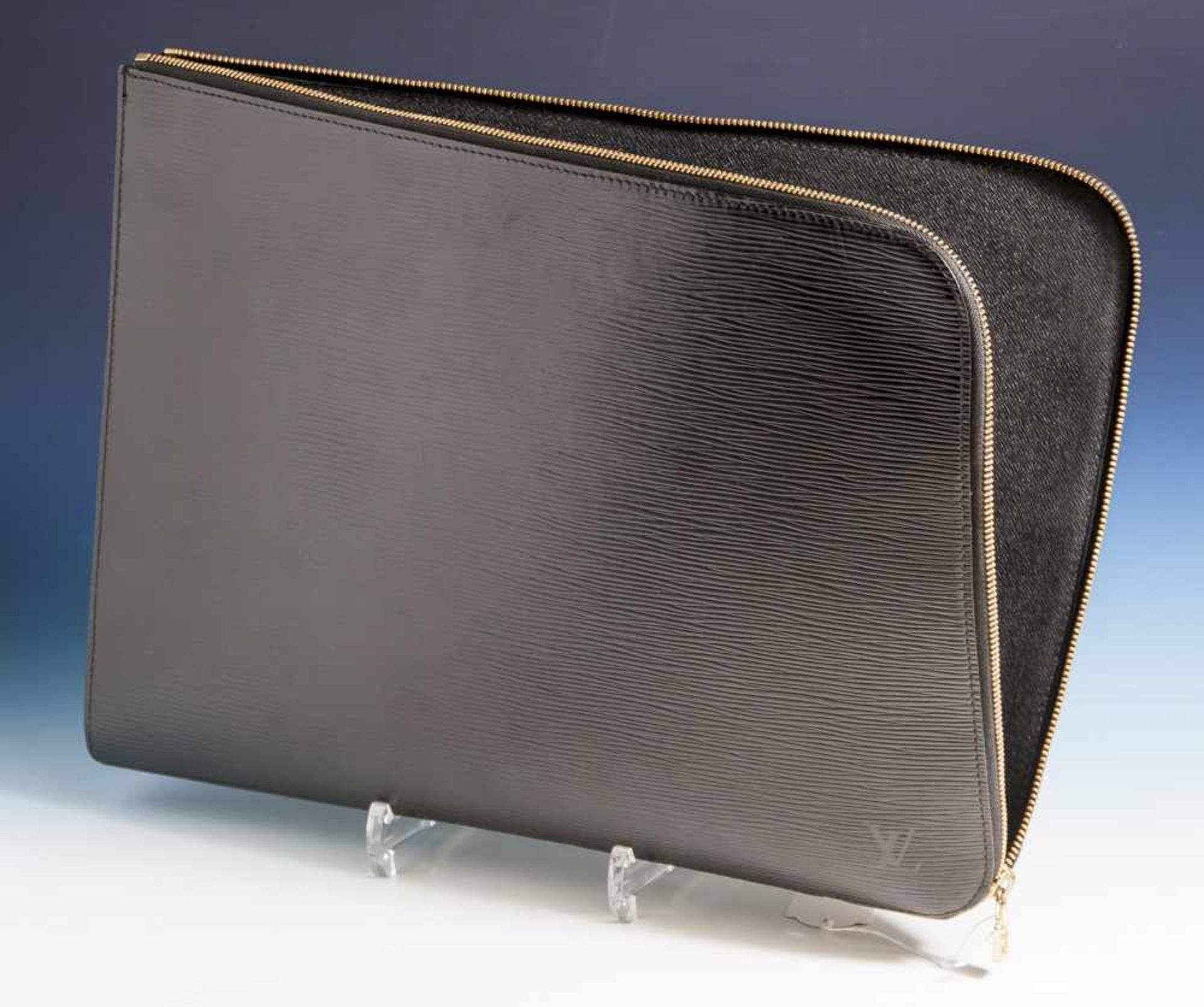 Dokumentenmappe, Louis Vuitton, geprägtes schwarzes Leder, rechteckige Tasche mitabgerundeten Ecken,
