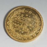 Goldmünze 500 Kurush 1327/1908, osmanisches Reich - Abdulhamid II. DM ca. 3,5 cm, ca. 36,1gr., Dicke