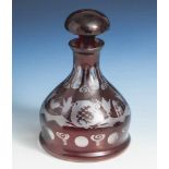 Karaffe, Böhmen, 19./20. Jahrhundert, farbloses Glas, partiell rubinrot überfangen,geschliffenes