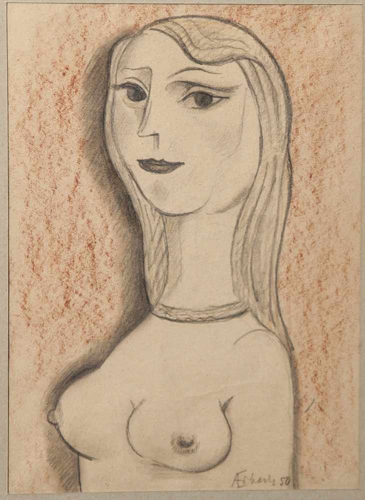Erbach, Alois (1888-1972), Halbkörperporträt weiblicher Akt mit Halsband, Bleistift undKreide, re.