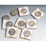 9 Silbermünzen, Deutsche Mark, Silberadler, darunter: a) 4x 10 DM, je 1x "ArthurSchopenhauer (1788-