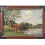 Van Kregten, Fedor (1871-1937), Kuh an einem Teich, Öl/Lw, re. u. sign. Ca. 44 x 64 cm,gerahmt.