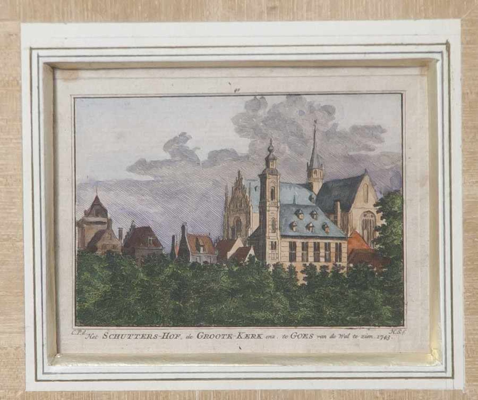 Monogr. H.S.F. nach C.P.d., "Het Schutters-Hof, de Groote-Kerk enz. te Goes van de Wat teziem 1743",