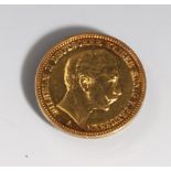 20 Goldmark, "Deutsches Reich", 1897 A, rs. Porträt Kaiser Wilhelm II sowie umlaufend bez.Ca. 8 gr.,
