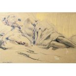 Von Bartels, Wera (1886-1922), liegender Frauenakt, partiell mit Tuch bedeckt, Zeichnung,li. u.