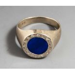 Damenring, Gelbgold 585, der Ringkopf ausgefasst mit Lapislazuli-Scheibe, DM. ca. 7,5 mmund 16