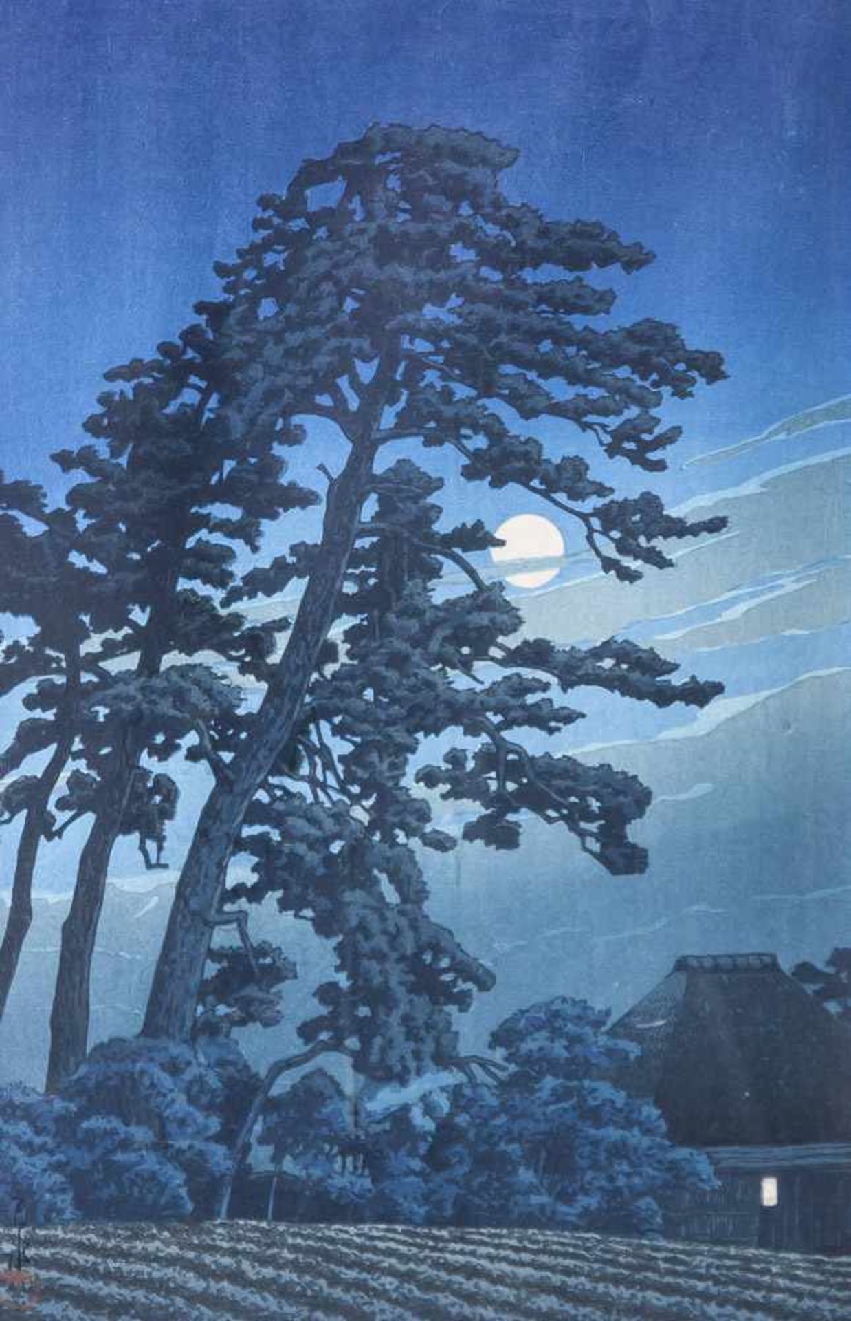Hasui, Kawase Bunjiro (1883-1957), "Moon at Magome in Tokyo", Farbholzschnitt, li. u.sign. Ca. 23,