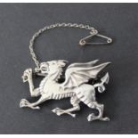 Welsh Dragon Silver Broach London 1978