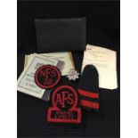 A leather wallet National Fire Service insignia and badge etc.