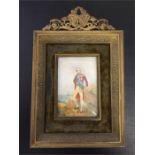 Ornate gilt metal with velvet detail framed miniature of Nelson signed