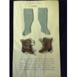 Early 1870's antique dolls Boots and hand knitted stockings. Fine pale blue hand knitted stockings