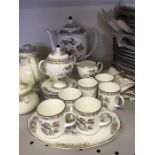 Wedgwood Kutani Crane R4464: six cups and saucers, coffee pot, sugar bowl with lid, milk jug and