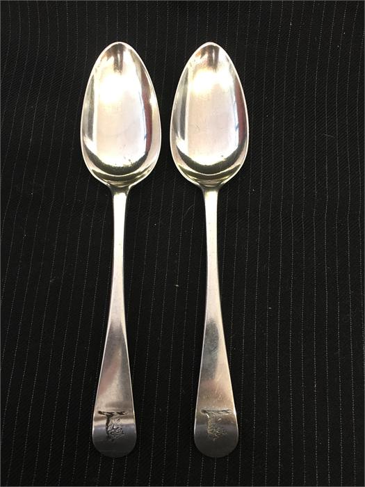 A pair of serving spoons hallmarked London.