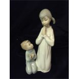 Lladro praying boy and girl in nightclothes