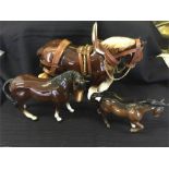 Three ceramic horses to include a smaller Beswick