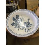 Large blue and white bowl by Creil et Montereau labrador