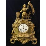 A gilt mantle clock depicting Joan of Arc by T A Simpson & Co Paris