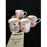 A set of four coffee cups and saucers entitled David Wright's 'Lovelies'