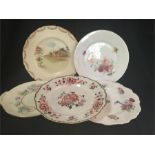 A selection of five china plates including Royal Doulton and Masons.