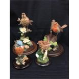 Four Country Artists hand painted figures CA 484 Robin on Trowel, CA573 Song Thrush, Kingfisher,