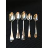 A selection of five silver spoons, see photos for hallmarks (215g)