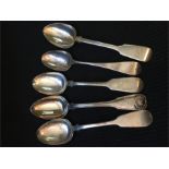 A selection of five silver spoons (370g)