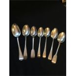 Seven assorted silver spoons