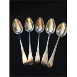 Five silver serving spoons (325g) Hallmarked 1804, 1829 and three various