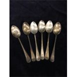 A set of six silver teaspoons