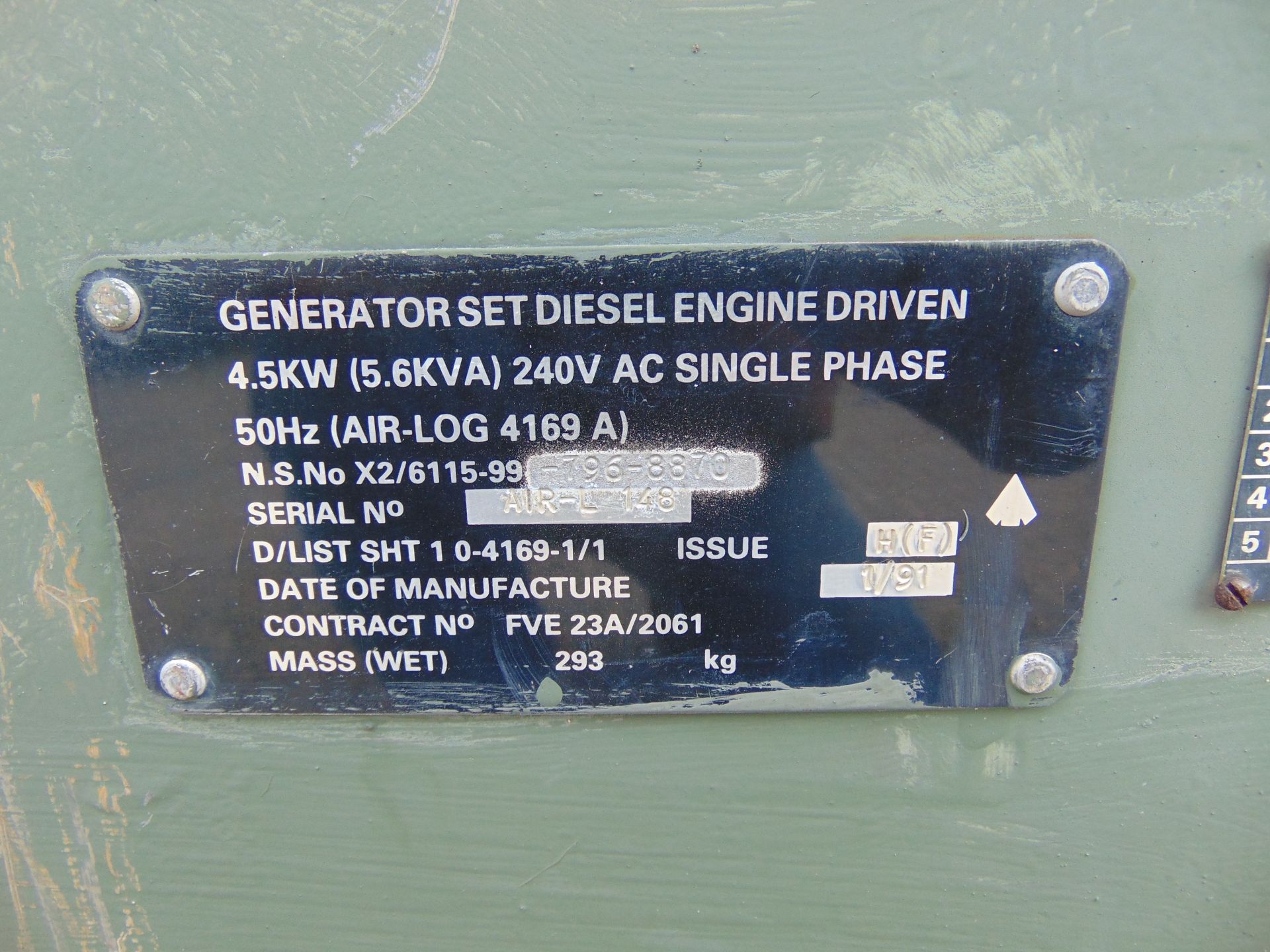 Lister Petter Air Log 4169 A 5.6 KVA Diesel Generator - Image 7 of 7