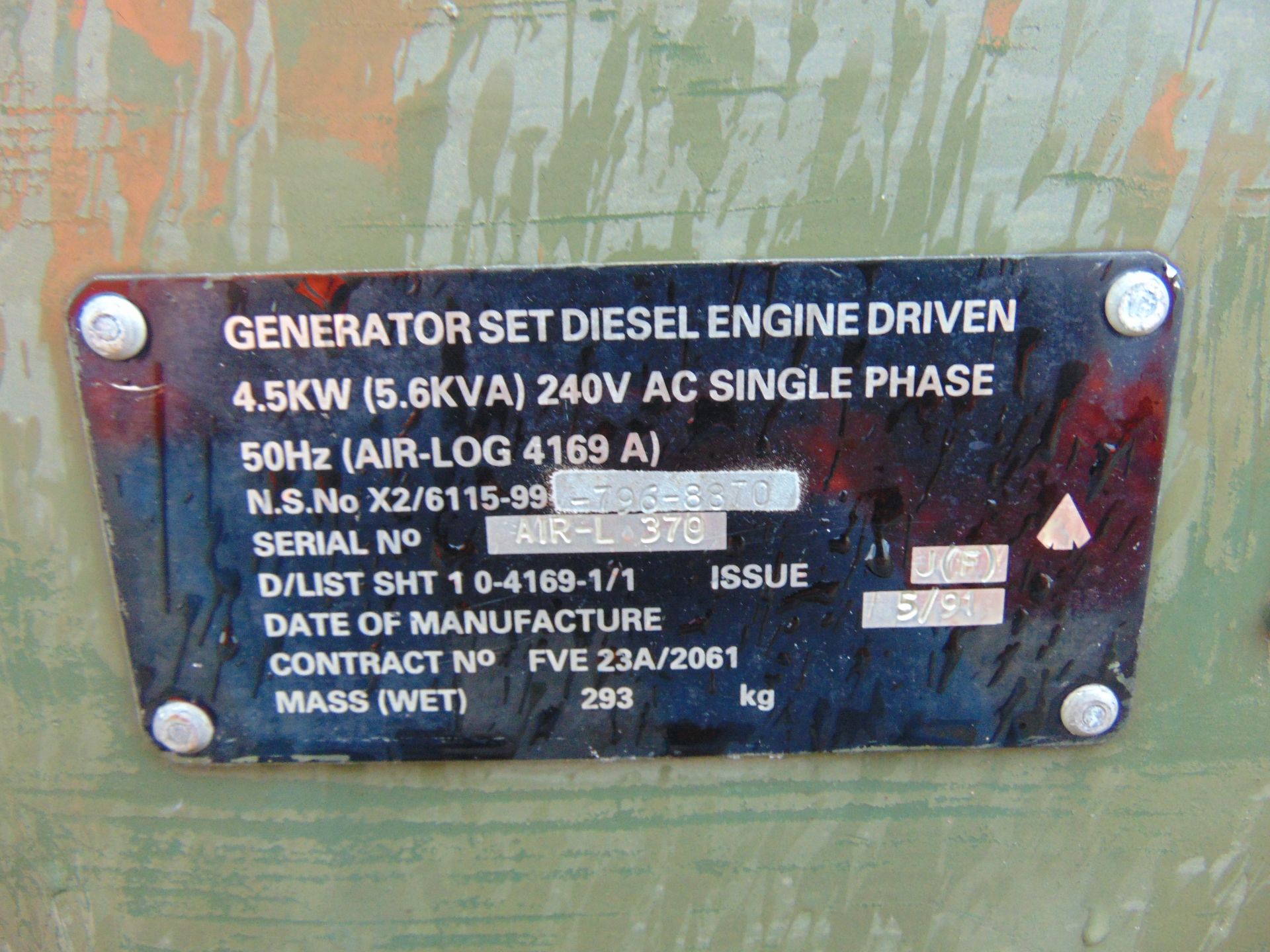 Lister Petter Air Log 4169 A 5.6 KVA Diesel Generator - Image 7 of 7