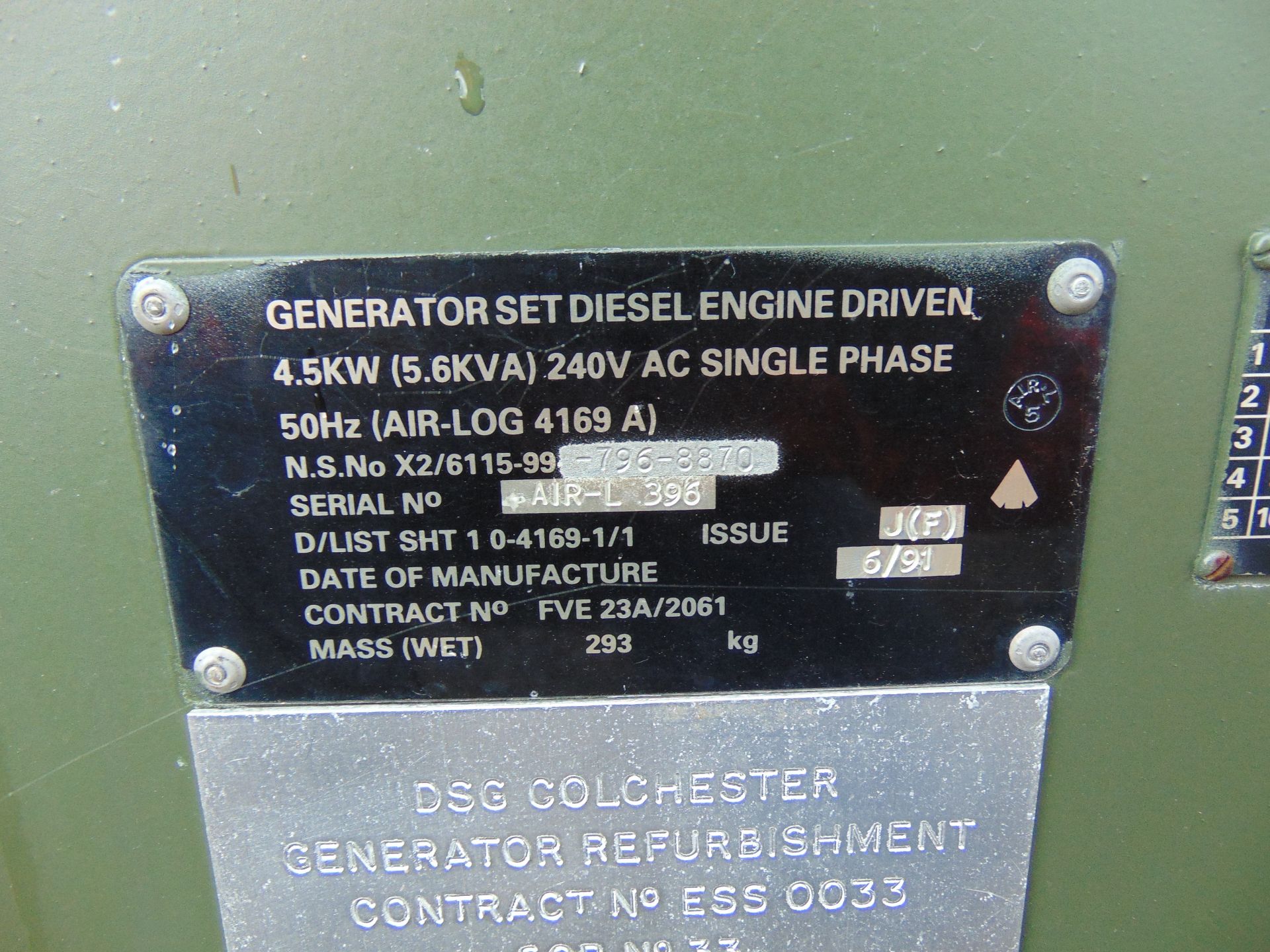 Lister Petter Air Log 4169 A 5.6 KVA Diesel Generator - Image 8 of 8