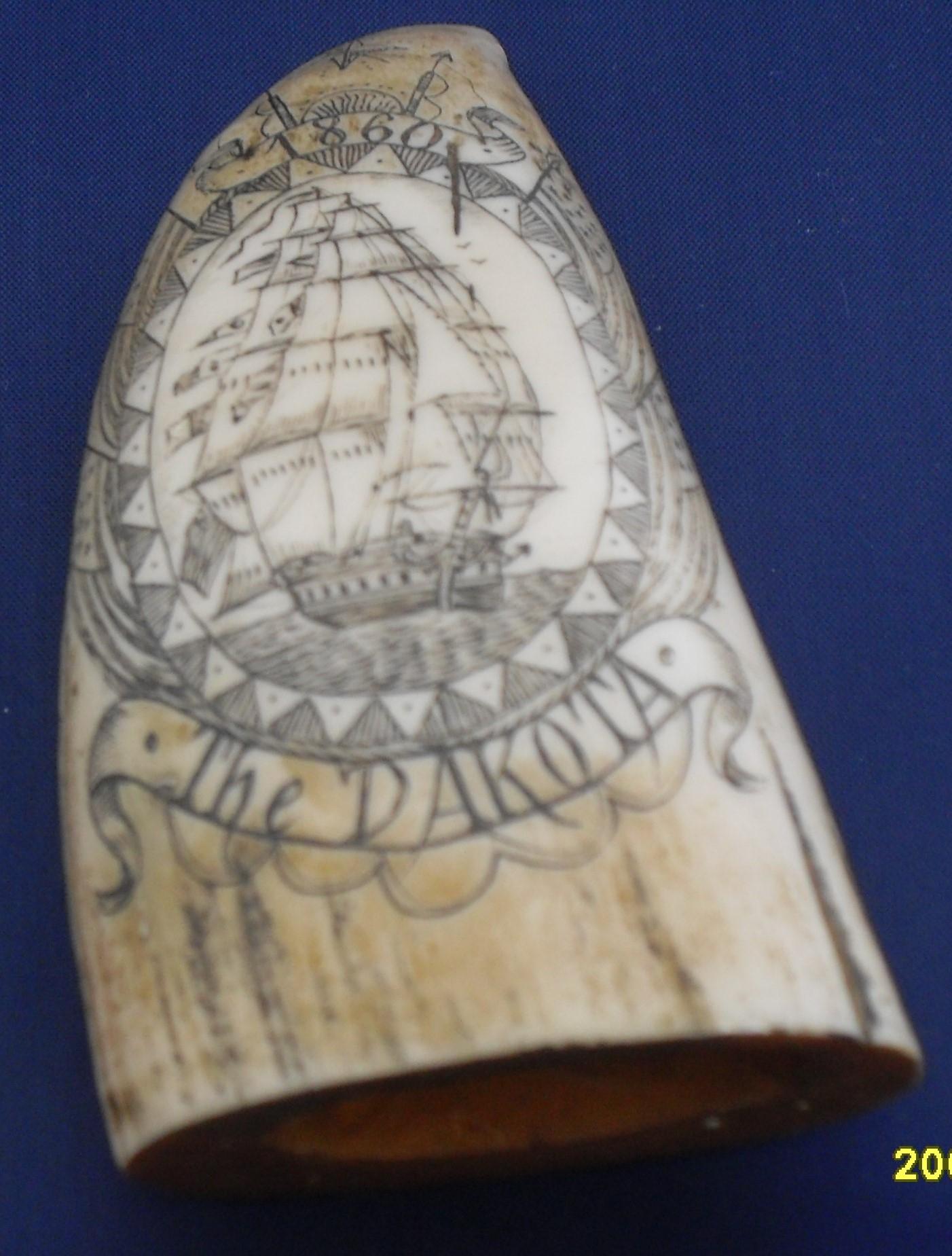 Three reproduction scrimshaws: 'The Dakota, 1860, Nantucket' , 'Killer Whale'; an etched ovoid and - Bild 2 aus 2