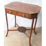 A Regency mahogany rectangular occasional table with canted corners, frieze drawer with brass drop